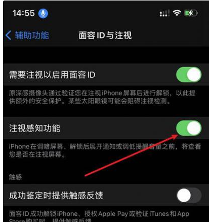 龙城苹果14维修网点分享iPhone14注视感知功能有什么用 